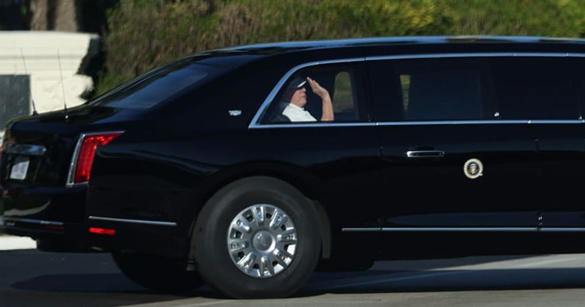 The motorcade with US President Donald Trump leaves Trump International Golf Club on the way to his Mar-a-Lago club on December 27, 2025, in Palm Beach, Florida (Joe Raedle/Getty Images)