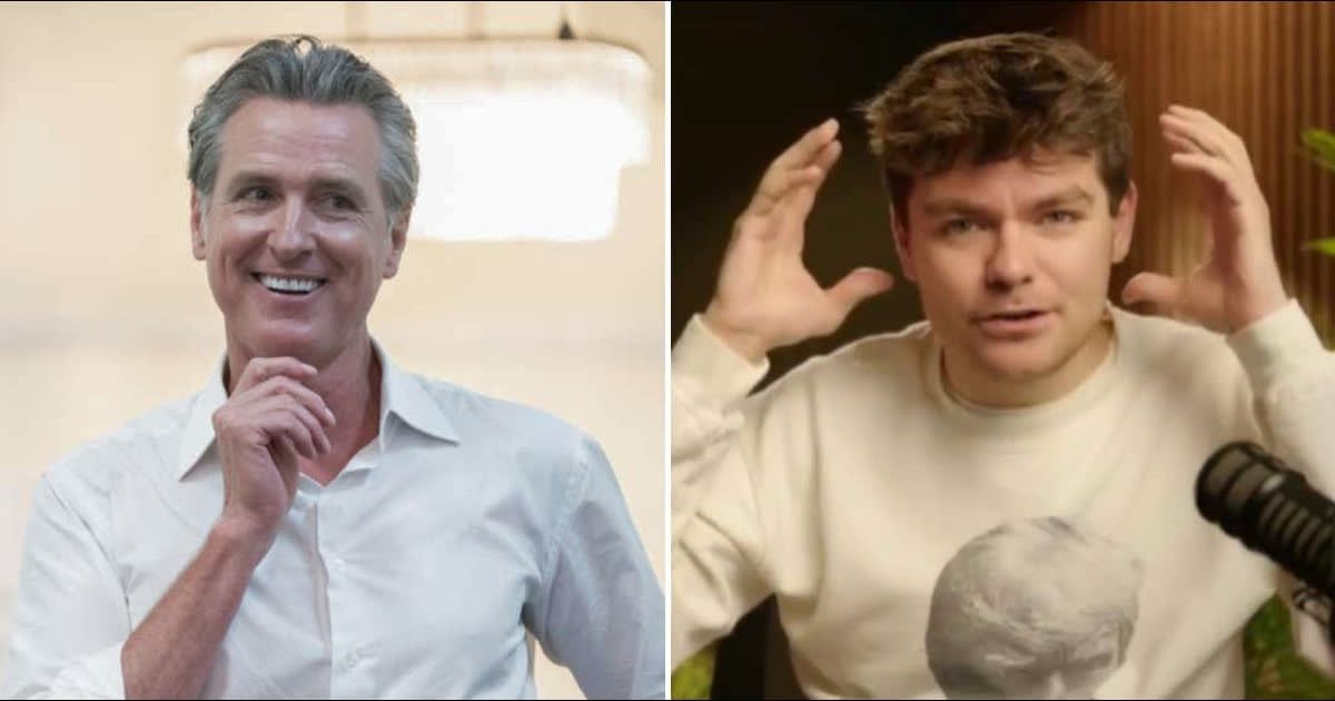 Nick Fuentes, a far-right influencer, launched a bizarre and offensive attack on Vice President JD Vance while praising California Governor Gavin Newsom (Getty Images, @nickfeuntes/Rumble)