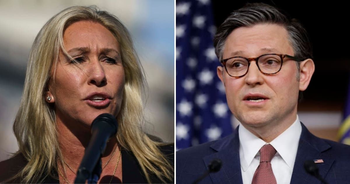 Marjorie Taylor Greene suggests House Speaker Johnson is ‘under direct orders’ from White House (Getty Images)