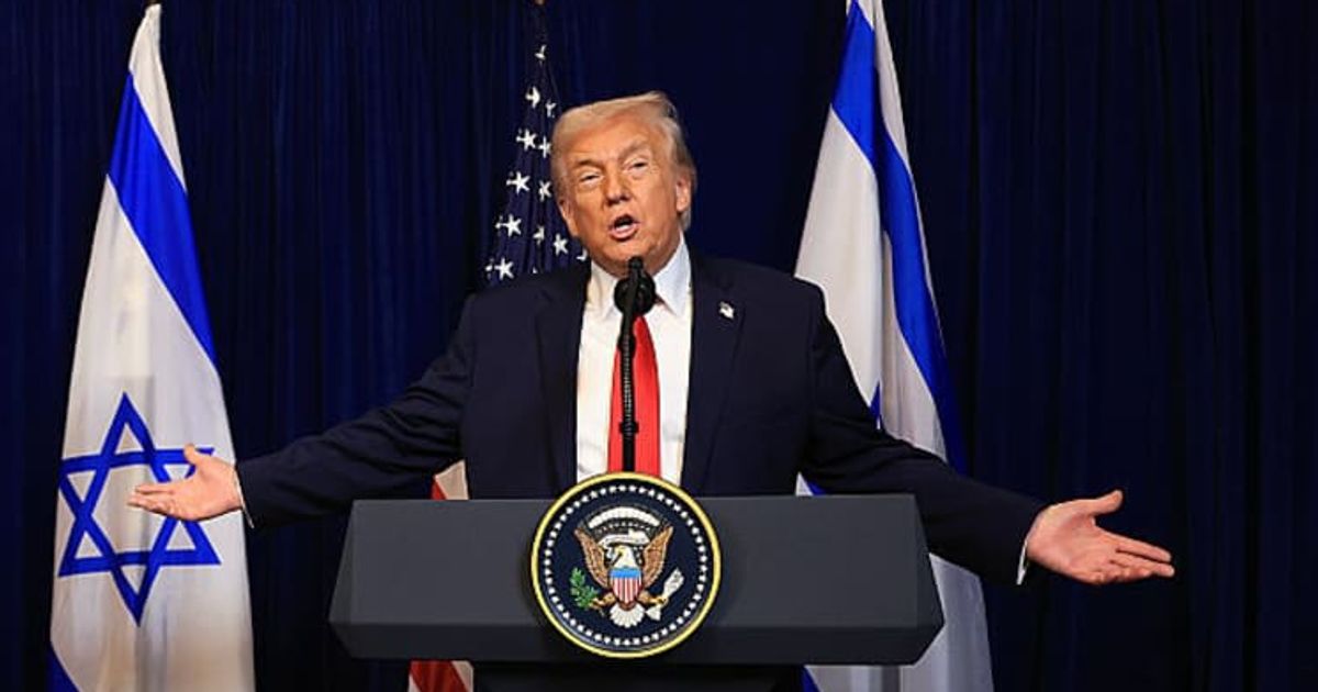 President Donald Trump gave an update on the White House ballroom during a press conference with Israeli Prime Minister Benjamin Netanyahu at Mar-a-Lago on December 29, 2025 (Getty Images)
