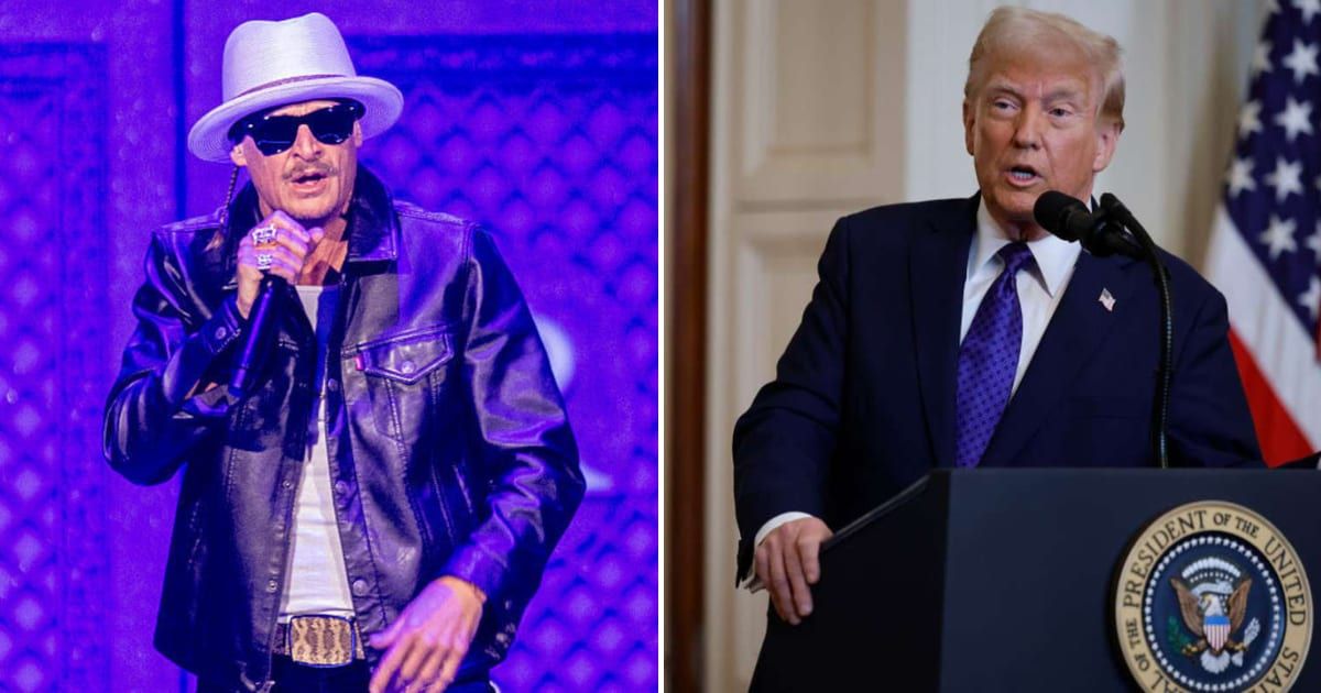 Kid Rock shared a photo of himself chatting with President Donald Trump, who was seated behind the wheel of a golf cart (Getty Images)