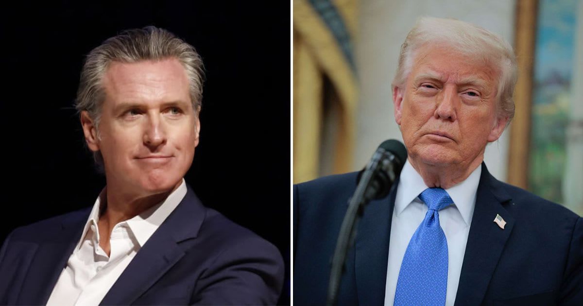 Gavin Newsom once again adopted Donald Trump’s signature social media style to criticize the president in a New Year’s post(Getty Images)
