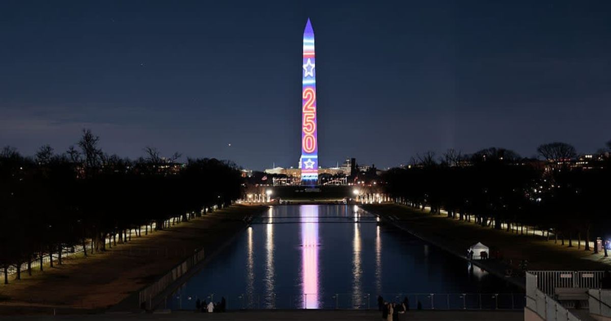 The Washington Monument was illuminated with Freedom 250 projections on December 31, 2025, in Washington, DC (Heather Diehl/Getty Images)