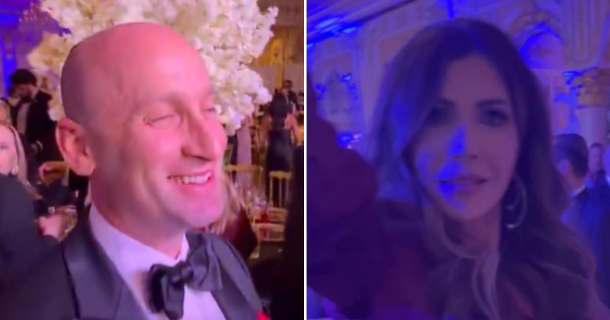 Stephen Miller and Kristi Noem were among the many high-profile guests who attended the New Year’s Eve party at Mar-a-Lago (@BoLoudon, @_johnnymaga/X)
