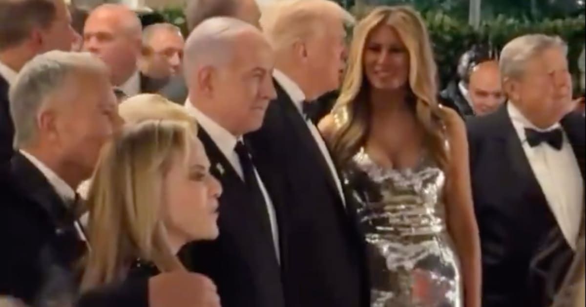 Donald Trump and Benjamin Netanyahu were seen together at a lavish celebration at Mar-a-Lago on New Year's Eve (@michaelsolakie/X)