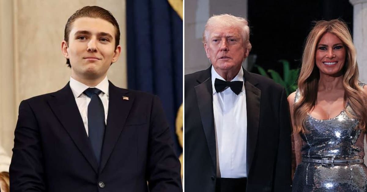 Barron Trump made a rare appearance at his parents Donald and Melania Trump’s New Year’s Eve party at Mar-a-Lago (Chip Somodevilla, Joe Raedle/Getty Images)