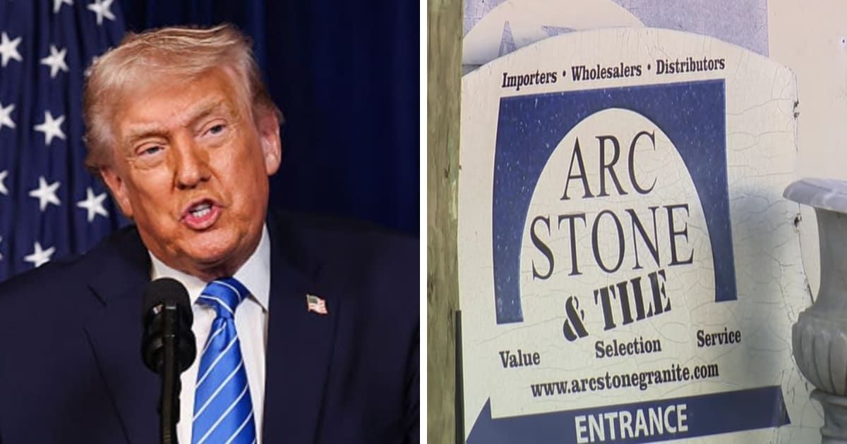 Donald Trump purchased marble and onyx at Arc Stone & Tile while staying at Mar-a-Lago in Palm Beach Florida (Screengrab/WAAY 31 News/YouTube, Getty Images)