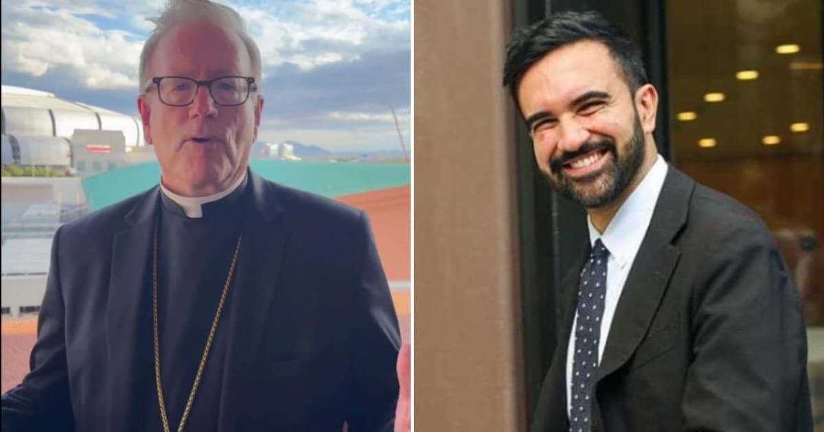 Bishop Robert Barron sharply criticized Zohran Mamdani’s reference to the 'warmth' of collectivism, warning that such ideas are linked to a disturbing and violent past (@BishopBarron/X, Getty Images)