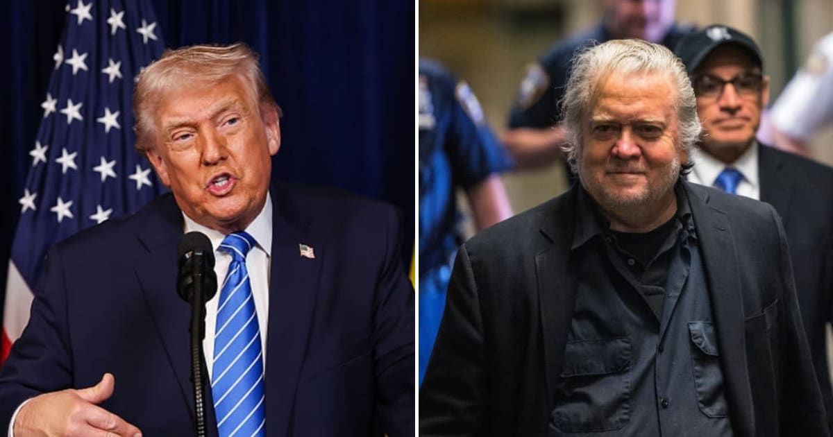 During Friday's edition of War Room, Steve Bannon didn't hold back, compared Donald Trump’s 'locked and loaded' stance on Iran to the interventionism of Hillary Clinton (Michael M Santiago/Getty Images,Joe Raedle/Getty Images)