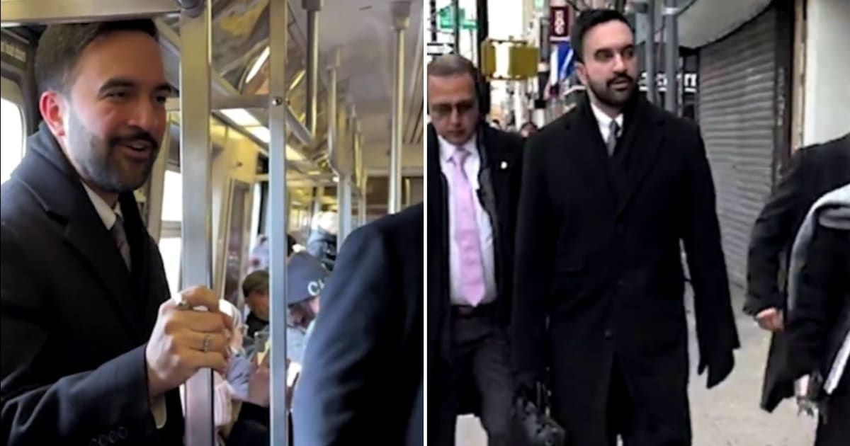Zohran Mamdani spoke with subway commuters on his way to work and introduced himself as the 'new mayor' of NYC (@Mollyploofkins/X)