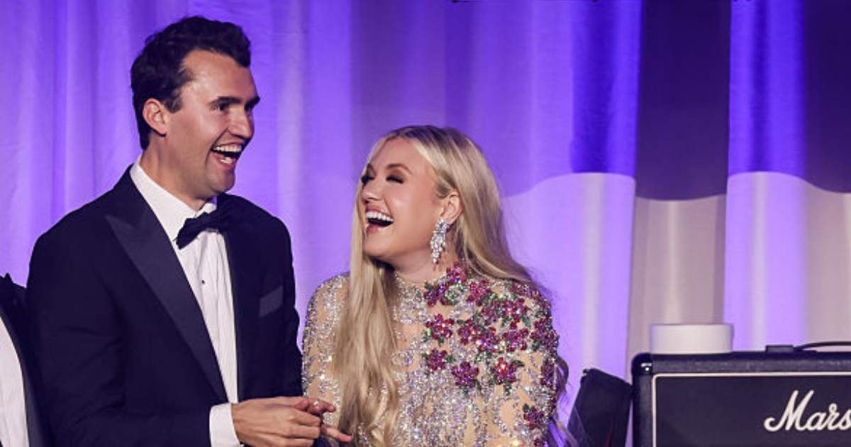 Online users shared a viral claim that Erika Kirk promoted Charlie Kirk dishware (Samuel Corum/Getty Images)