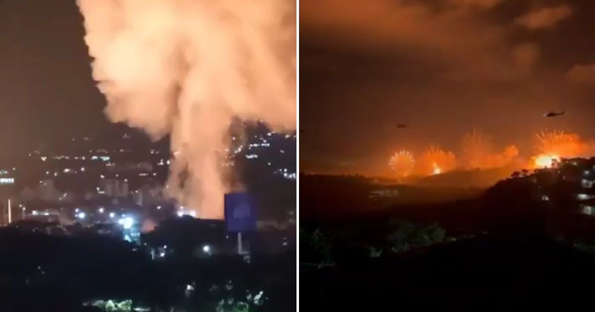 Explosions were seen lighting up Caracas as fires burned in multiple areas amid rising United States–Venezuela tensions (Screenshots/X)