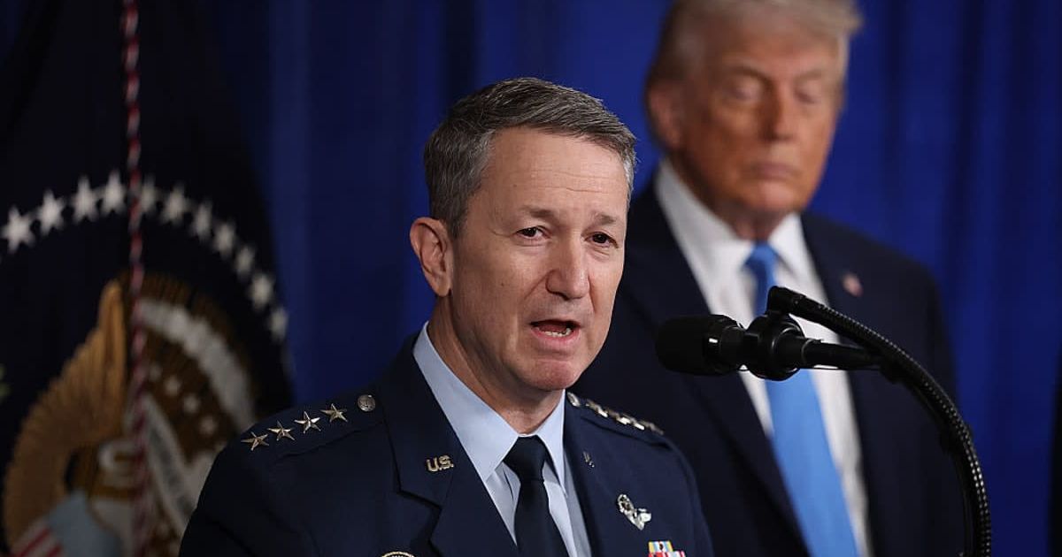 Chairman of the Joint Chiefs of Staff Dan Caine speaks during a press conference with President Donald Trump at the Mar-a-Lago club on Saturday, January 3, 2026, in Palm Beach, Florida (Getty Images)
