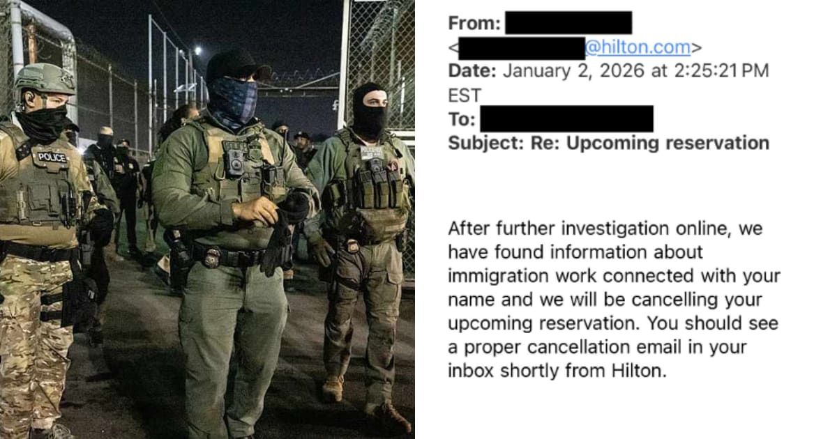 DHS posts screenshots accusing Hilton of canceling reservations for immigration agents in Minnesota (Screengrab/@DHSgov/X, Getty Images)