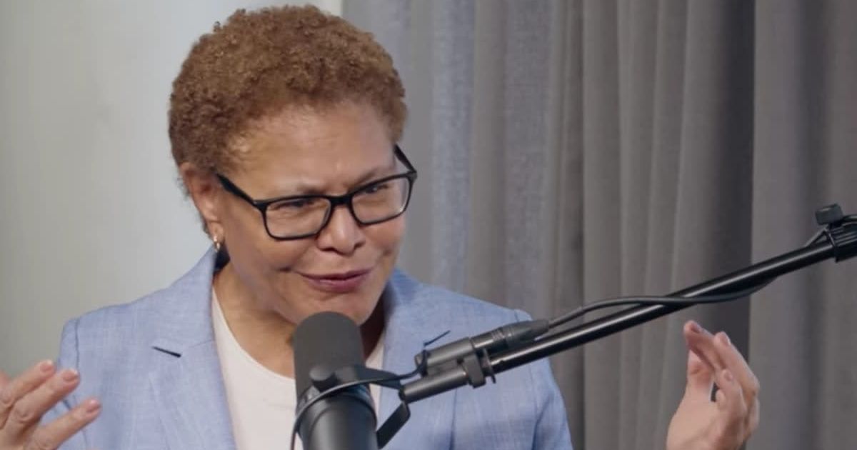 Karen Bass said sending National Guard troops to anti-ICE protests was an overreaction, likening the unrest to Los Angeles Lakers celebrations (Screenshot/At Our Table with Jamie Harrison/Youtube)