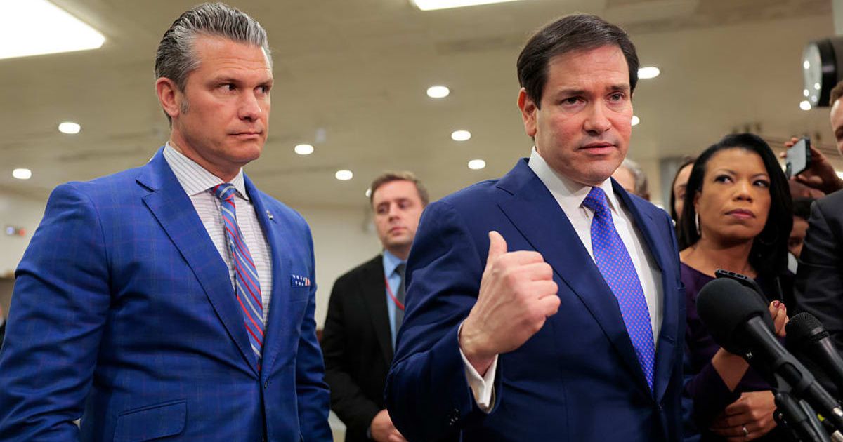 Secretary of War Pete Hegseth and Secretary of State Marco Rubio speak to the media after a closed door briefing with senators on the capture of Venezuela's Nicolas Maduro and his wife, Cilia Flores, at the US Capitol on January 7 (Getty Images)