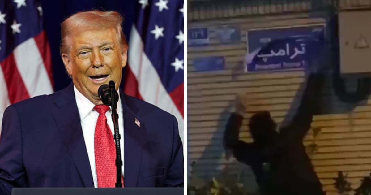 Iranian protesters rename streets with messages appealing to Donald Trump for protection amid escalating government crackdown (Screengrab/@EricLDaugh/X, Getty Images)