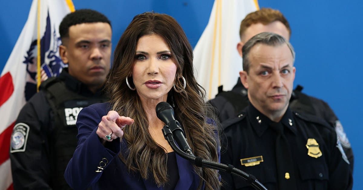 Secretary of Homeland Security Kristi Noem argued Democratic leaders’ language incited hostility, linking it to rising tensions around immigration enforcement (Michael M Santiago/Getty Images)