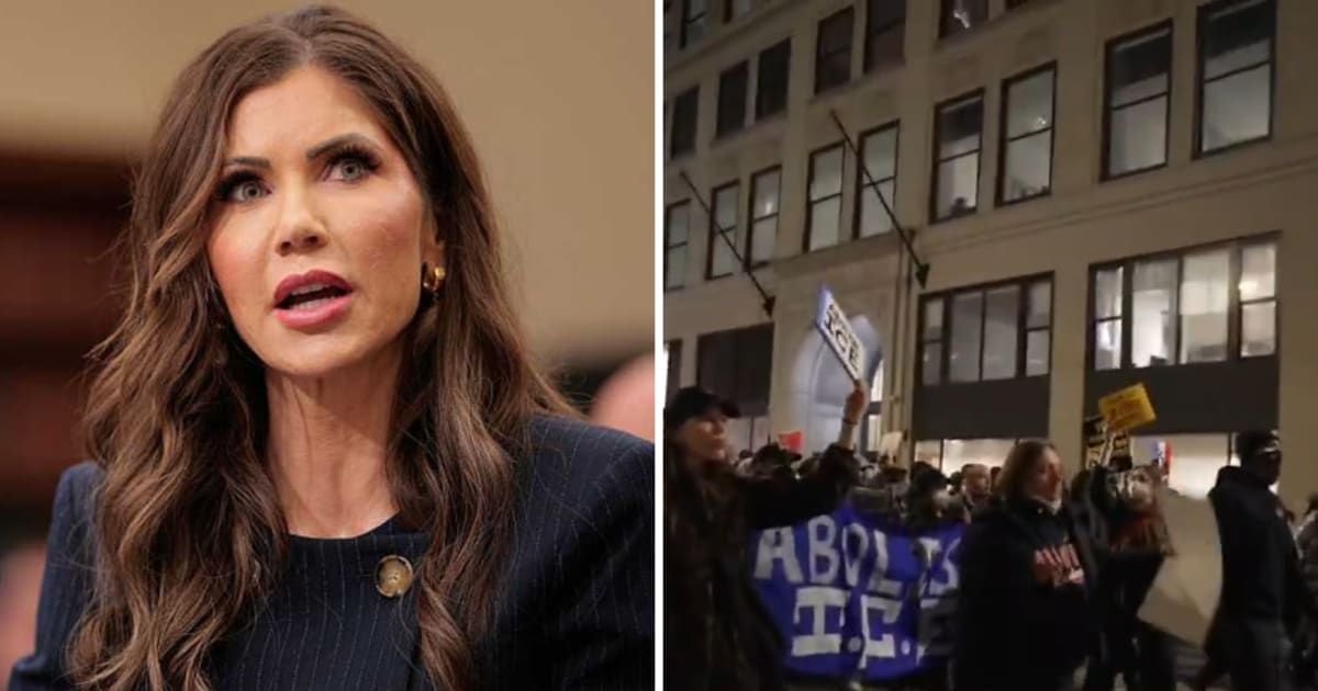 Videos circulating on social media purportedly show demonstrators at NYC’s Foley Square chanting slogans calling for violence against Kristi Noem and ICE agents (Getty Images, X/@GuntherEagleman)