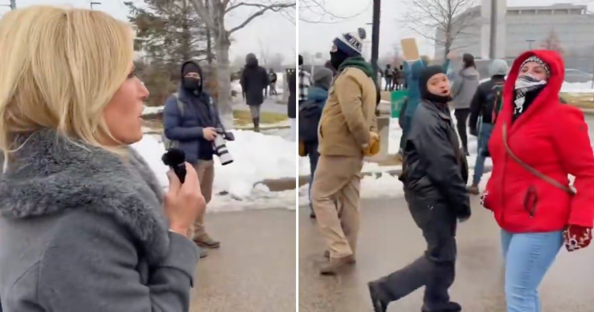 Fox News host Laura Ingraham spoke with protesters outside the Whipple Federal Building during anti-ICE demonstrations in Minneapolis (@WallStreetApes/X)