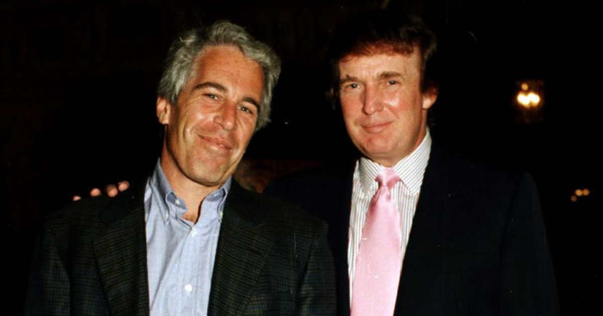 Portrait of American financier Jeffrey Epstein and President Donald Trump as they pose together at the Mar-a-Lago estate, Palm Beach, Florida, 1997 (Davidoff Studios/Getty Images)