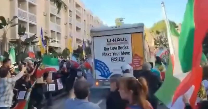 U-Haul truck with 1953 warning message plows through anti-Iran regime rally in LA, multiple injured