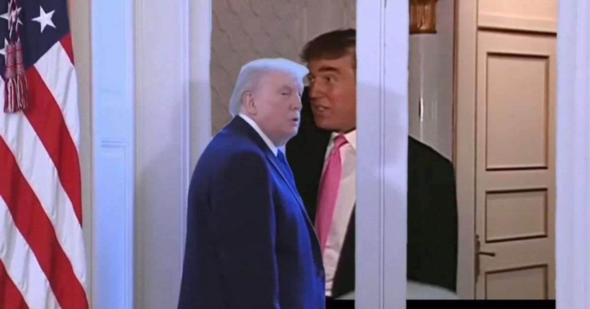 Gavin Newsom shared a video showing Donald Trump reacting to an old clip of himself and Jeffrey Epstein during a meeting with oil executives (@GovPressOffice/X)