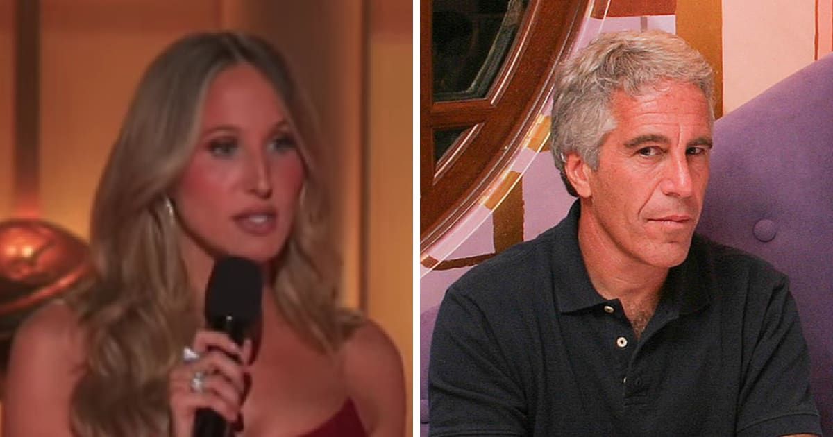 Nikki Glaser hosts 83rd Golden Globes, kicks off monologue with jabs at Epstein files.(Screengrab/@TheLunarSurfer/X, Getty Images)