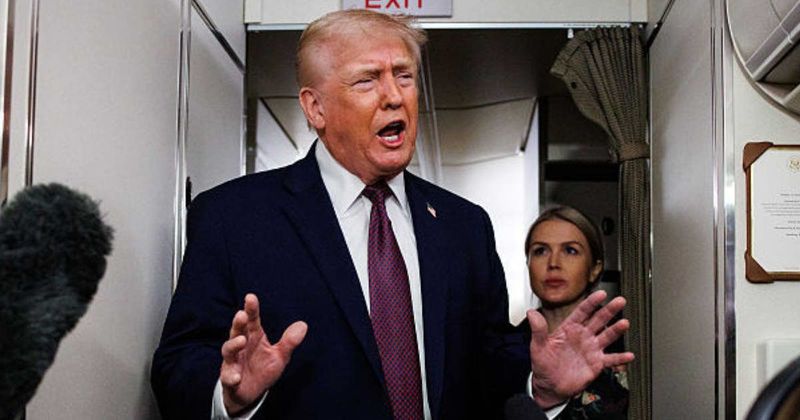 Trump jokes 'I’m looking for something to grab and it’s not Karoline' as turbulence hits jet