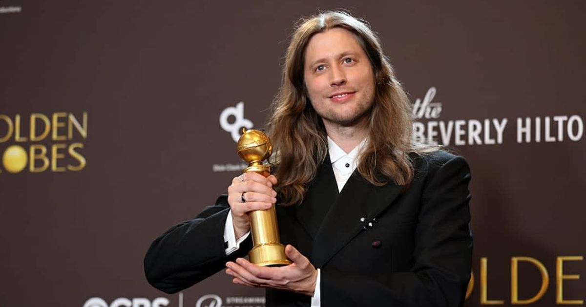 Ludwig Goransson posed in the press room after winning Best Original Score for 'Sinners'  (Amy Sussman/Getty Images)