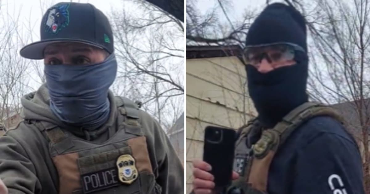 An Immigration and Customs Enforcement agent threatened arrest after a man said he served the Lord, warning of consequences as another agent urged restraint (@completephilure/Reddit)