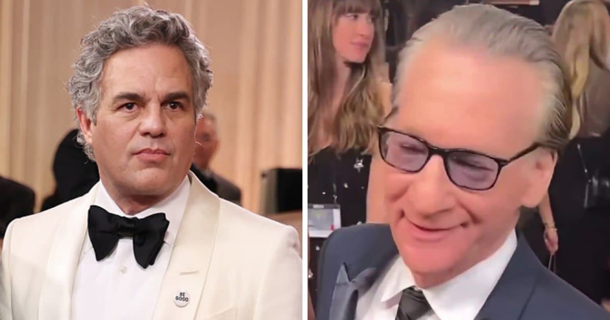 Bill Maher shrugged off tribute pins as Mark Ruffalo honored Renee Nicole Good at the 83rd Golden Globe Awards (Screengrab/@CollinRugg/X, Getty Images)
