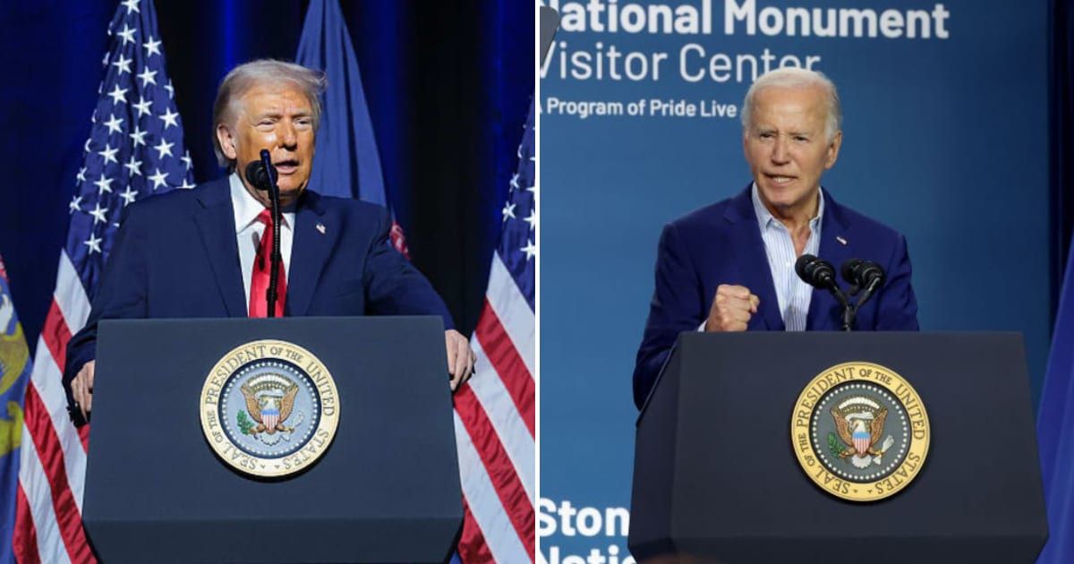  Trump mocked Joe Biden’s pre-speech coughing and joked that he once appeared 'high as a kite' during a rare burst of energy in a speech he made at the Detroit Economic Club on January 13, 2025 (Getty Images)