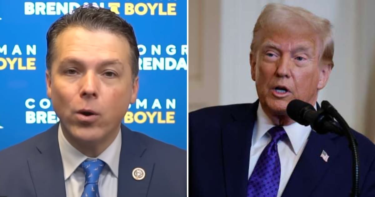 Brendan Boyle says Trump is misleading voters with social media claims on credit card interest caps (@MeidasTouch/YouTube, Getty Images)