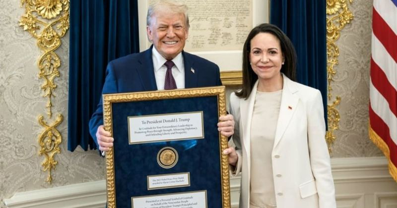 Trump receives Nobel Peace Prize medal from Maria Corina Machado, hails it as a ‘wonderful gesture'