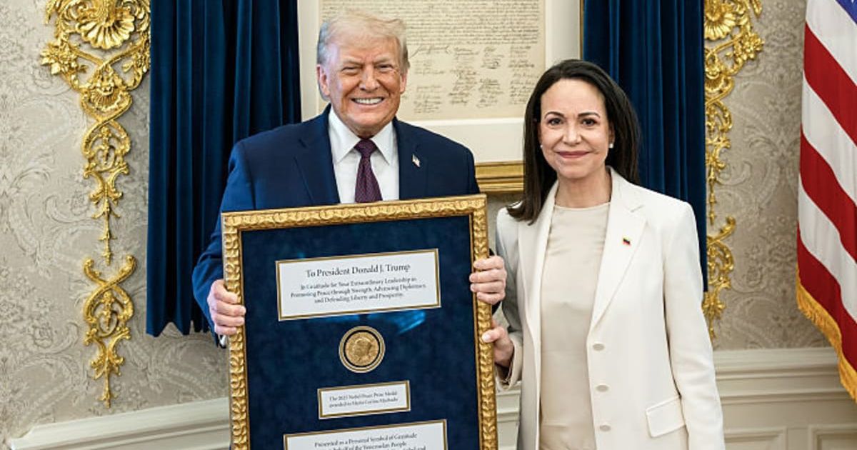 President Donald Trump meets with Venezuelan opposition leader Maria Corina Machado in the Oval Office, on January 15, 2026, in Washington, DC (Daniel Torok/The White House via Getty Images)