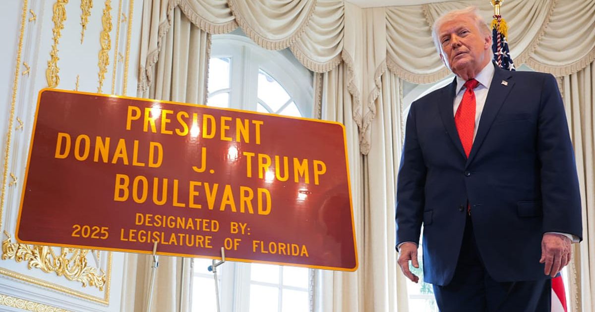 President Trump attended a ceremony marking the renaming of a four-mile stretch of Southern Boulevard in Palm Beach on January 16, 2026 (Anna Moneymaker/Getty Images)