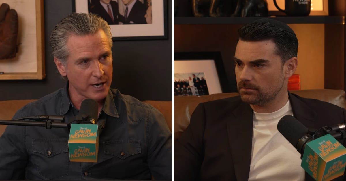 During their podcast chat, Gavin Newsom and Ben Shapiro discussed how transgender rights debates influenced the 2024 election and the broader political landscape (Screengrab/This is Gavin Newsom/YouTube)