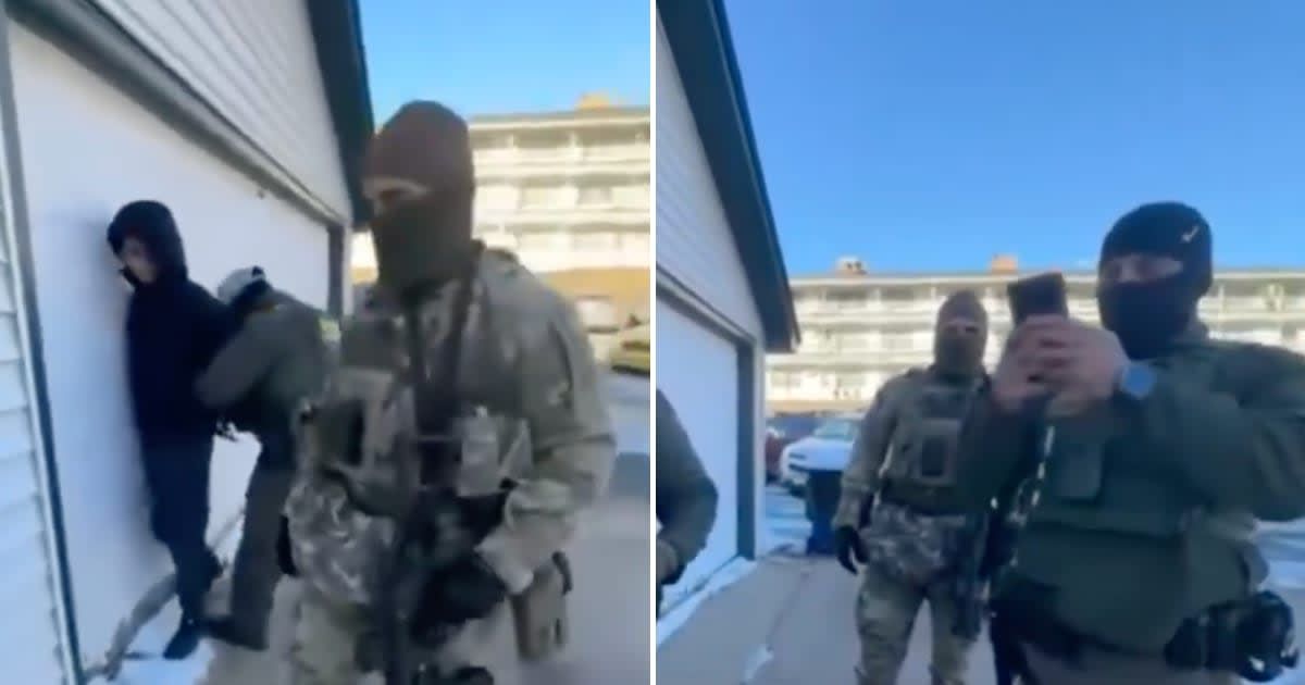 A clip shared on X depicted at least four ICE agents confronting a man they claimed spoke with an 'accent' (Screengrab/@TheTNHoller/X)