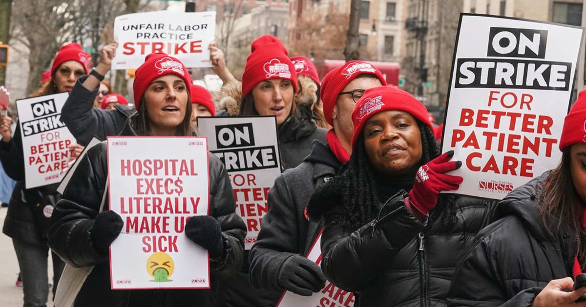 As NYC's historic nurses strike enters Day Six, union officials claim staffing shortage led to a patient's death (AP Photo/Richard Drew)