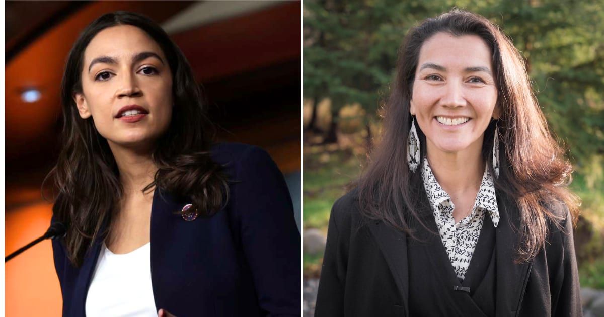 Alexandria Ocasio-Cortez omitted Mary Peltola’s NRA backing and record as Peltola, who beat Sarah Palin in 2022, lost to Nick Begich in 2024 and now runs for Senate (Getty Images, Facebook/reppeltola)