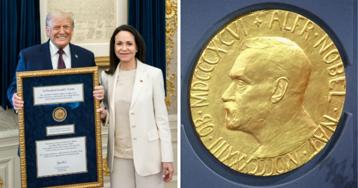 Maria Corina Machado presented her Nobel Peace Prize medal to Donald Trump at the White House (Getty Images)