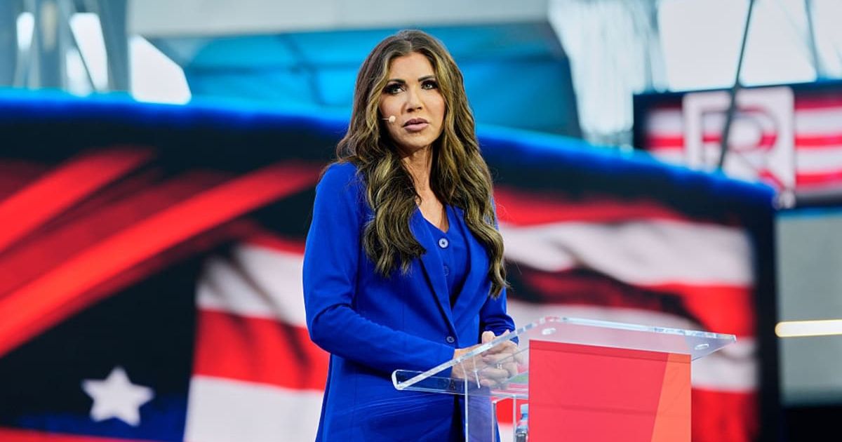 Homeland Security Secretary Kristi Noem delivers a speech at the Conservative Political Action Conference, CPAC, on May 27, 2025, in Rzeszów, Poland (Alex Brandon-Pool/Getty Images)