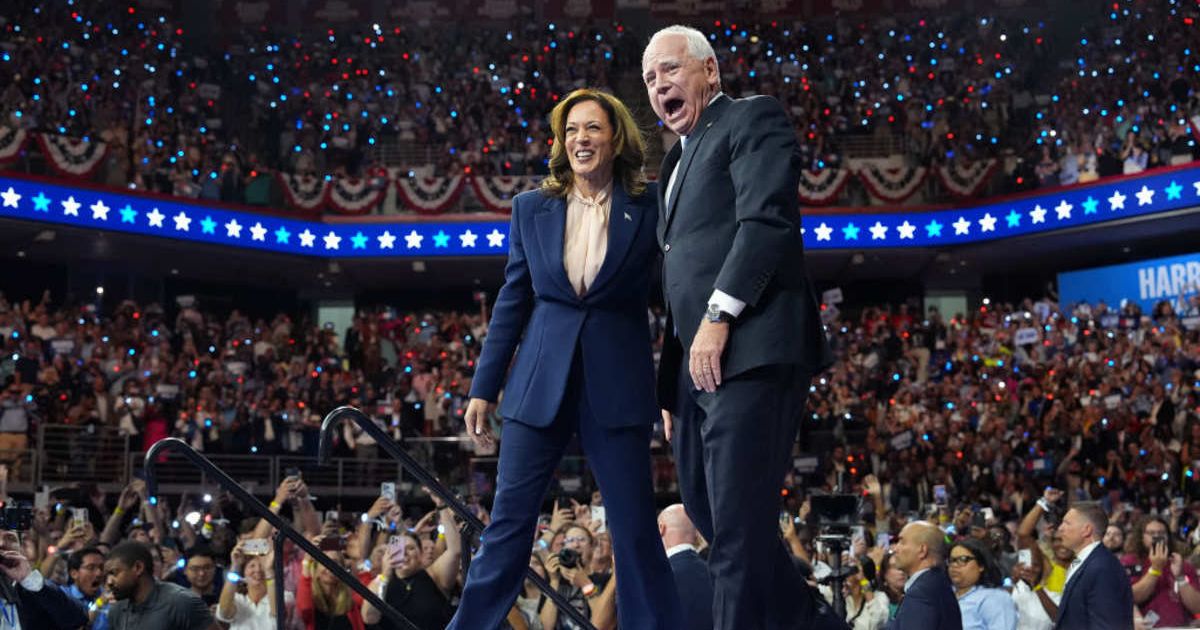 Democratic VP candidate Tim Walz appeared on stage with Kamala Harris during a 2024 campaign event (Getty Images)