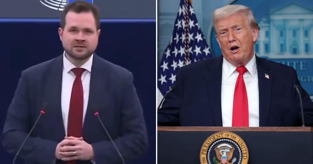 Nicolae Stefanuta warned Anders Vistisen that profanity aimed at Donald Trump violated parliamentary rules and could bring consequences (@TMZ/X, Getty Images)