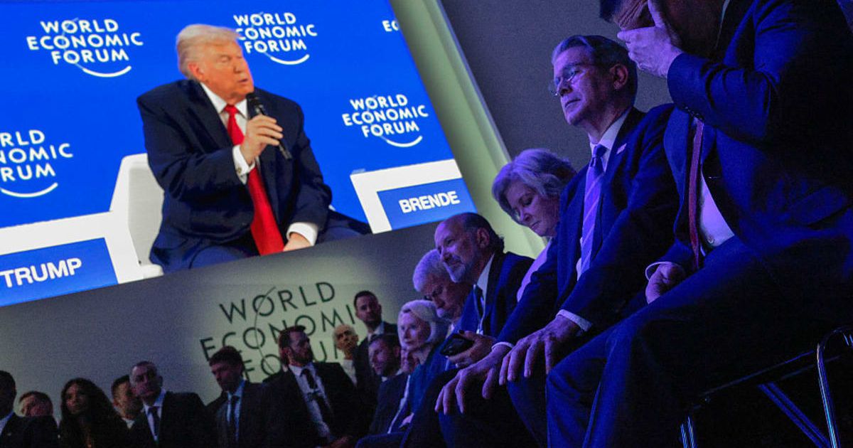 Trump's cabinet, including Energy Secretary Chris Wright, Commerce Secretary Howard Lutnik, Chief of Staff Susie Wiles, Treasury Secretary Scott Bessent and Secretary of State Marco Rubio, listen to Trump address the World Economic Forum (WEF) in Davos (C