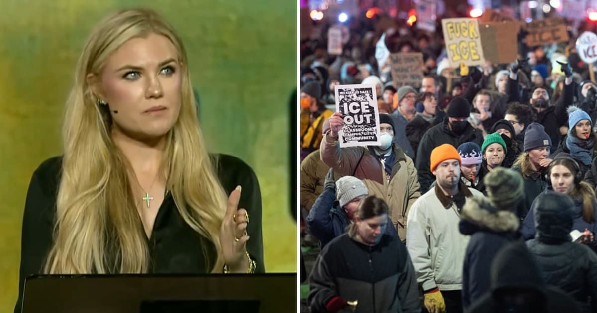 Erika Kirk delivered the remarks at Harvest Church in Riverside, California, marking the launch of her new faith-based 'Make Heaven Crowded' tour (Screengrab/@TPUSA, Getty Images)