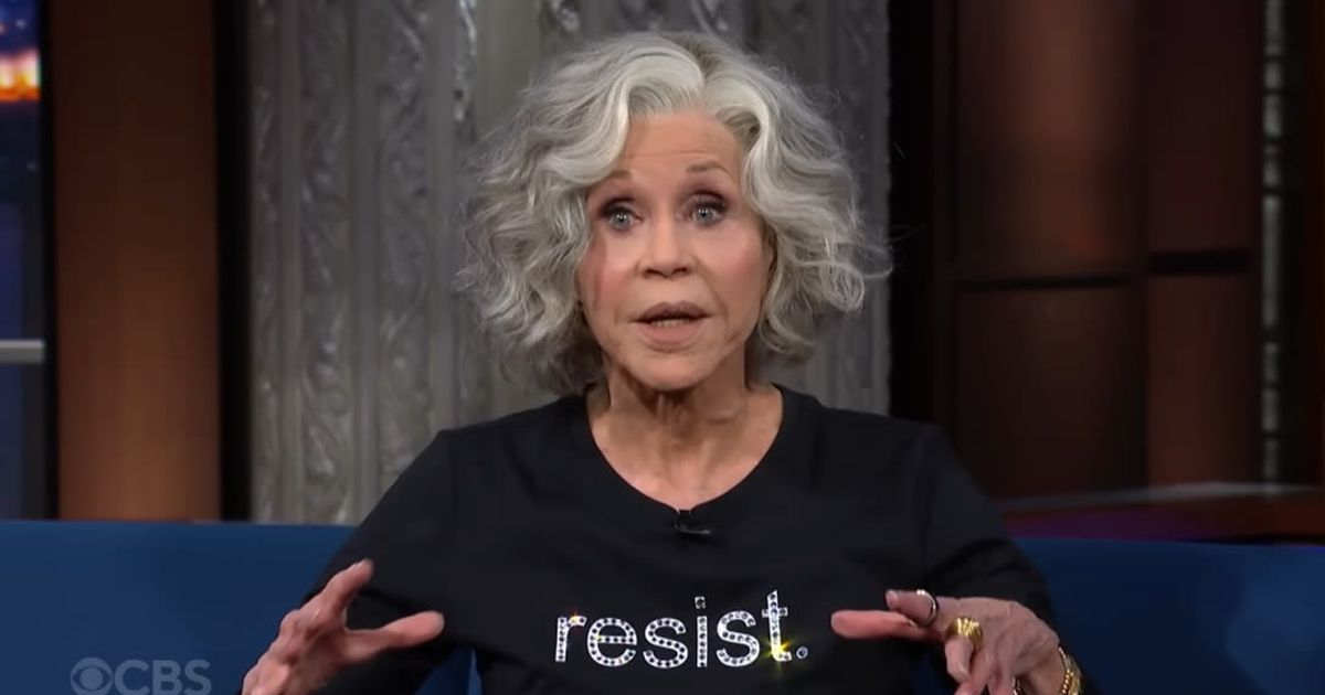 Jane Fonda condemned the Trump administration over its 'authoritarianism' during her appearance on 'The Late Show with Stephen Colbert' (The Late Show with Stephen Colbert/YouTube)