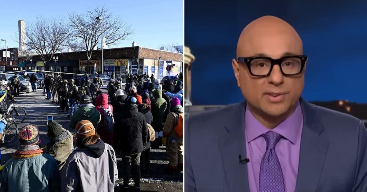 MS NOW’s host Ali Velshi was stunned by Minneapolis chaos after a federal shooting on January 24, 2026, reacting live as tear gas filled streets and protesters clashed with agents (Stephen Maturen/Getty Images, MS NOW/Youtube)