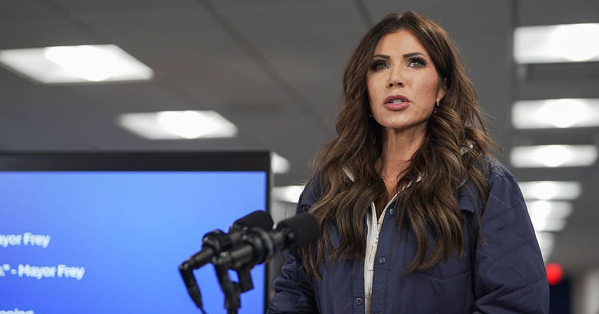 Secretary of Homeland Security Kristi Noem speaks during a news conference after a federal agent shot and killed Alex Pretti on Saturday, January 24 (Getty Images)